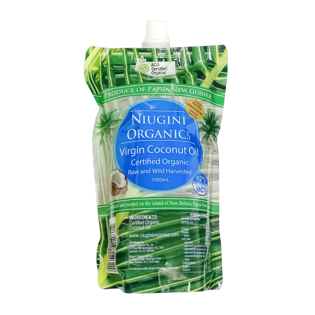 Niugini Organics Cold Pressed Virgin Coconut Oil 1000ml (Spout Pouch) ACO Certified 100% Organic