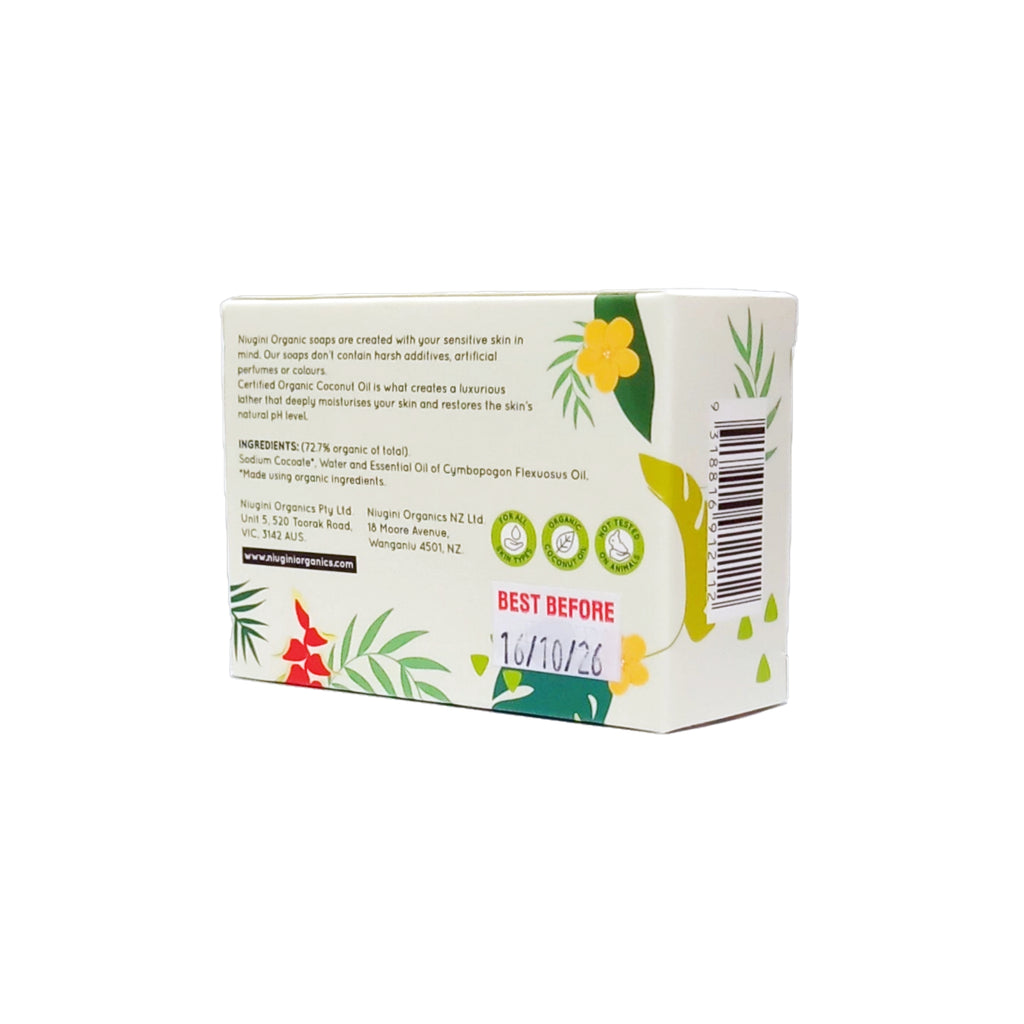 Niugini Organics Cold Pressed Organic Virgin Coconut Oil Soap 100g (with essential oil of Lemongrass)
