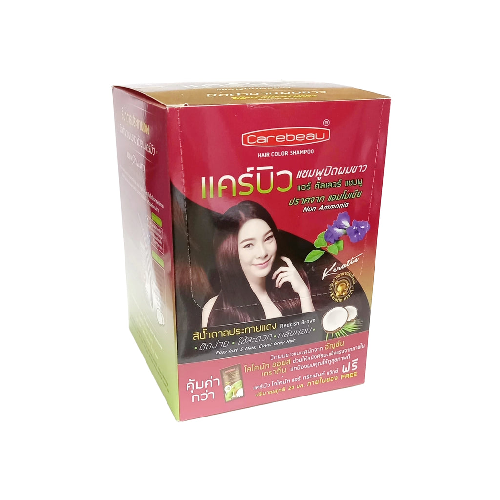 Carebeau Hair Color Shampoo 30 ml (Reddish Brown) Non-Ammonia - 1 BOX (12 pcs)
