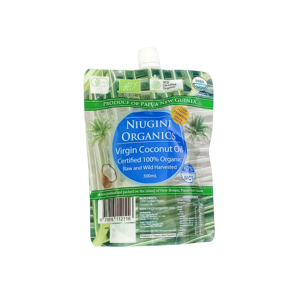 Niugini Organics Cold Pressed Virgin Coconut Oil 300ml (Spout Pouch) ACO Certified 100% Organic