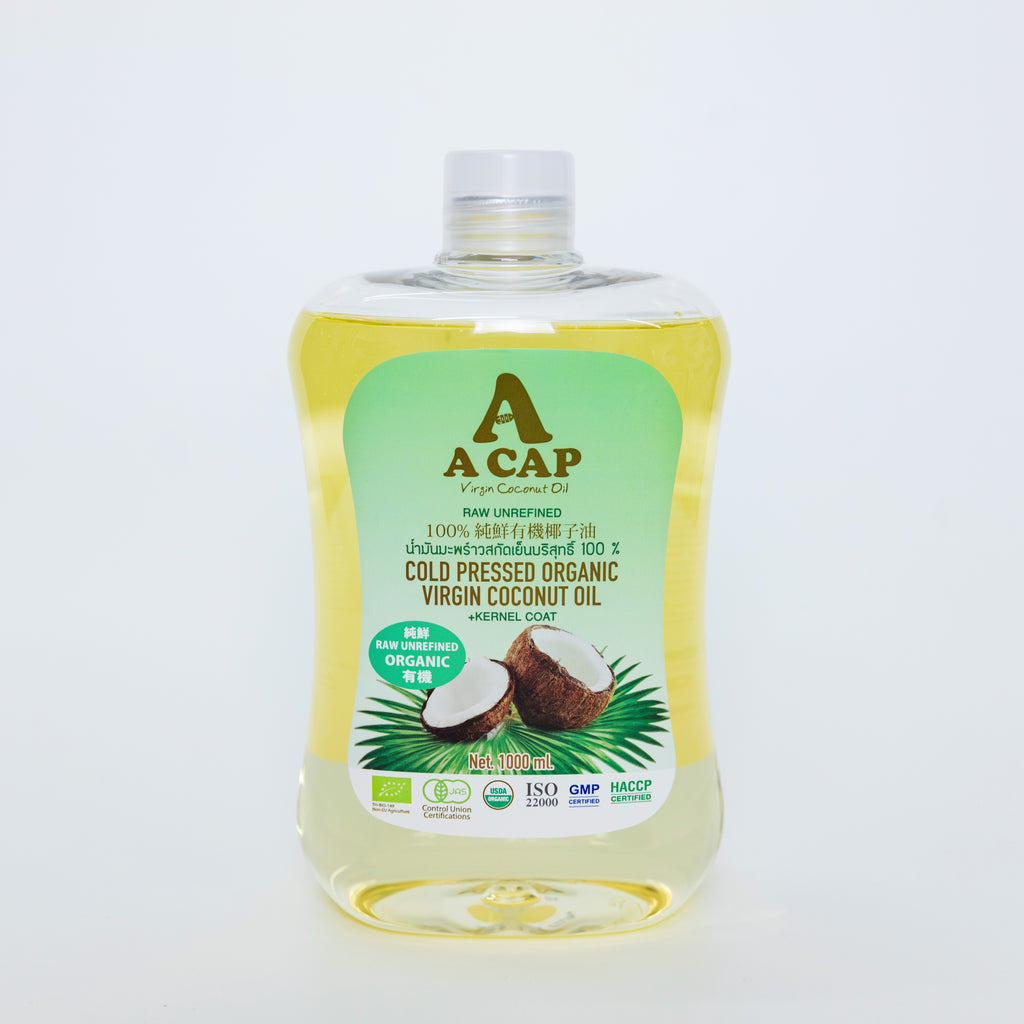 A CAP 100% Organic Raw Unrefined Cold Pressed Virgin Coconut Oil 1000 ml (+Kernel Coat) USDA